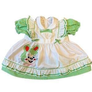 Vintage 50s  Bunny Mouse Cartoon Dress striped Puff Sleeve Peter Pan Collar 12M